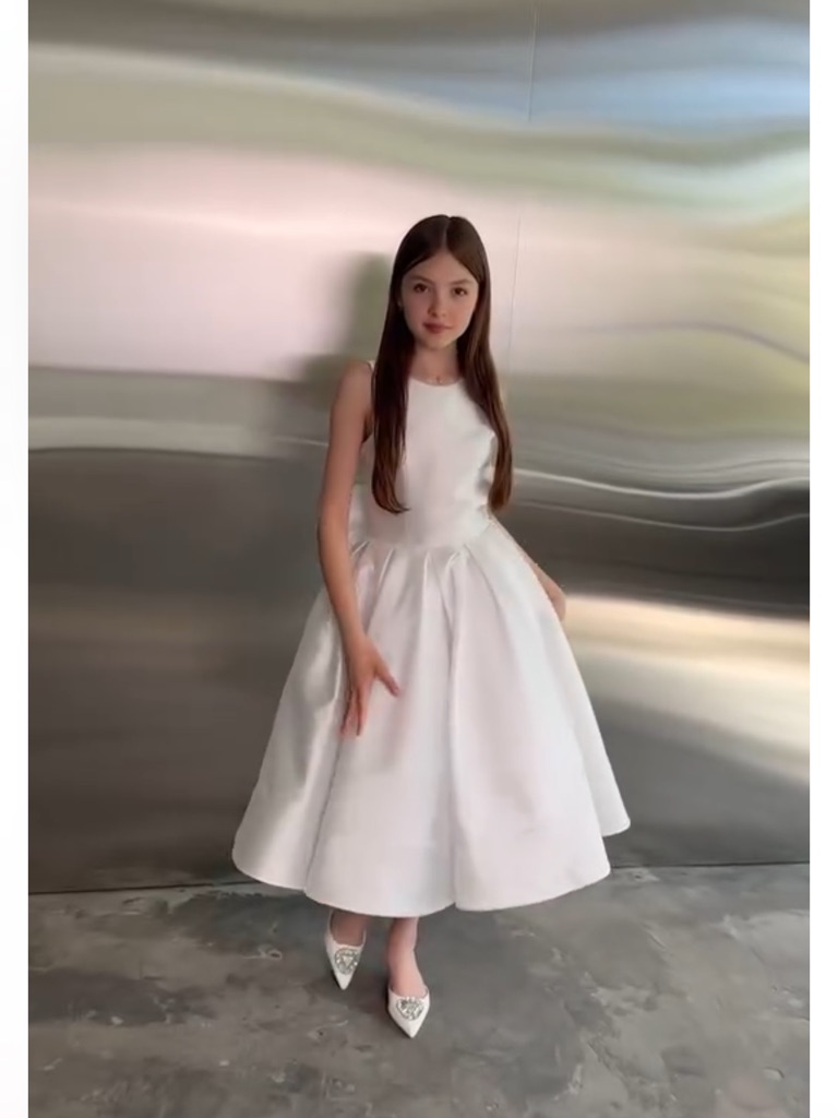 White Sleeveless Full-Skirt Girls Dress